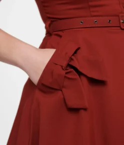 Unique Vintage Fit & Flare|Everyday Dresses>Voodoo Vixen 1950s Burgundy Bow Fit & Flare Dress