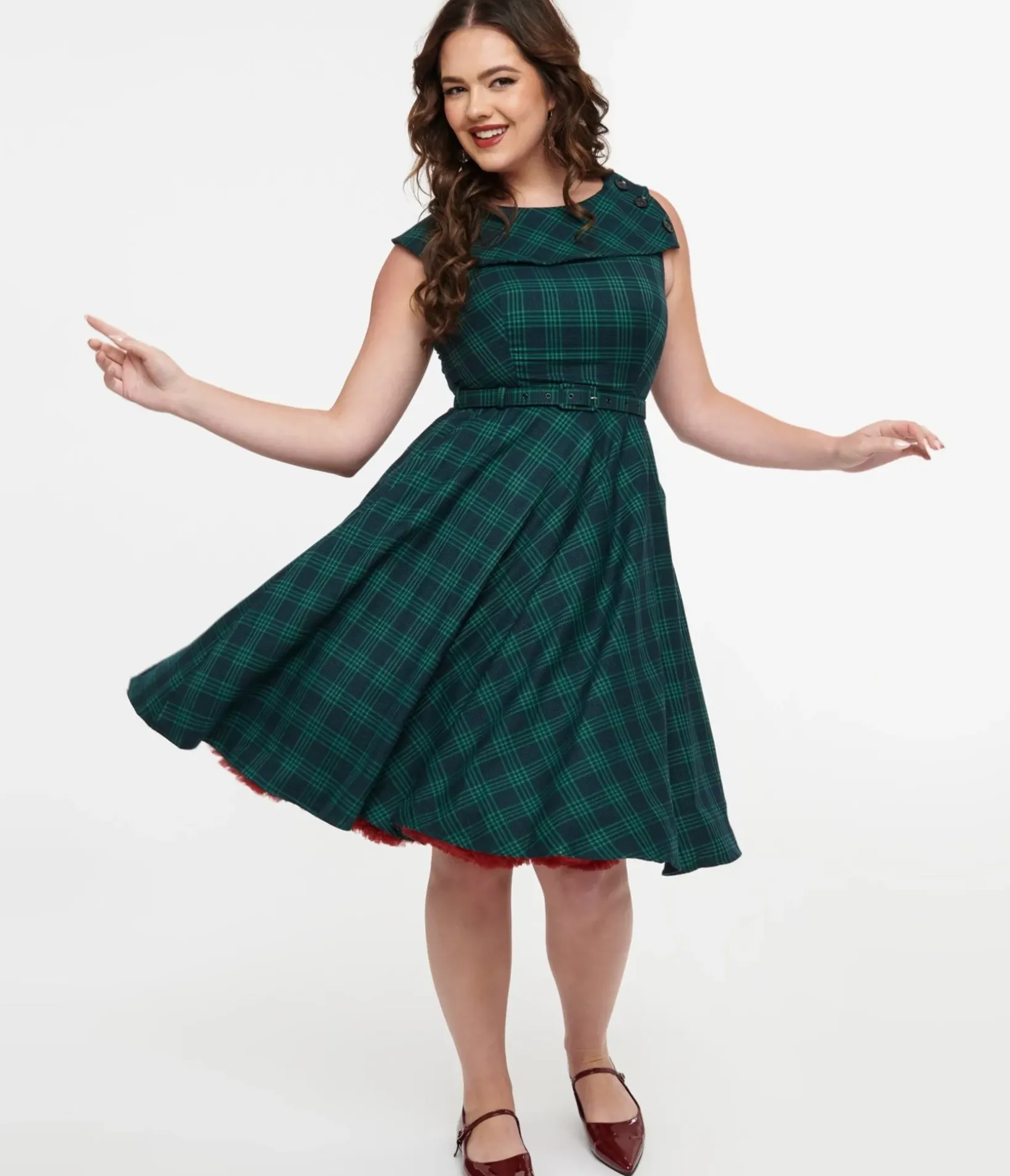 Unique Vintage Fit & Flare|Pocket Dresses>Voodoo Vixen 1950s Green Check Fit & Flare Dress