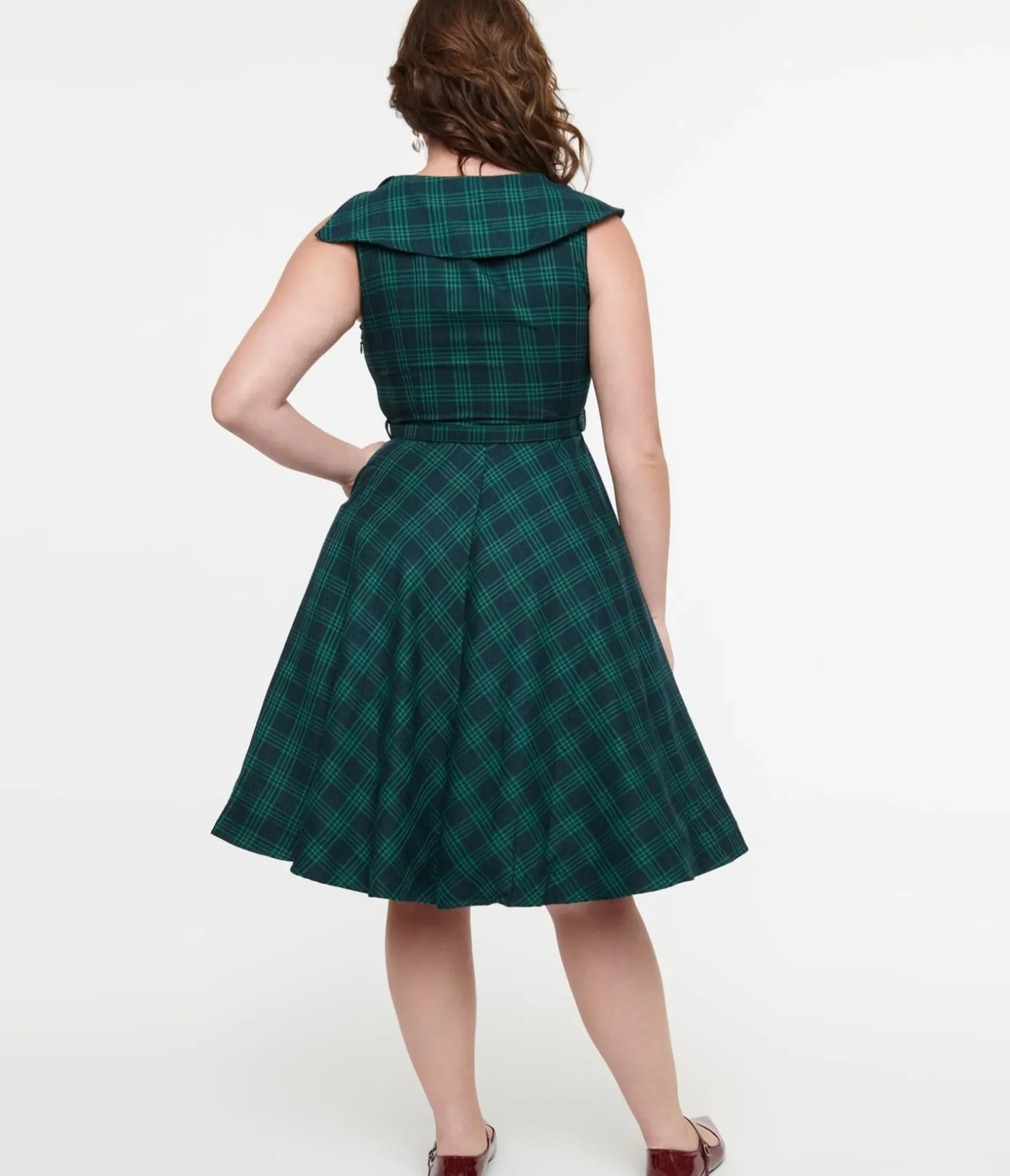 Unique Vintage Fit & Flare|Pocket Dresses>Voodoo Vixen 1950s Green Check Fit & Flare Dress