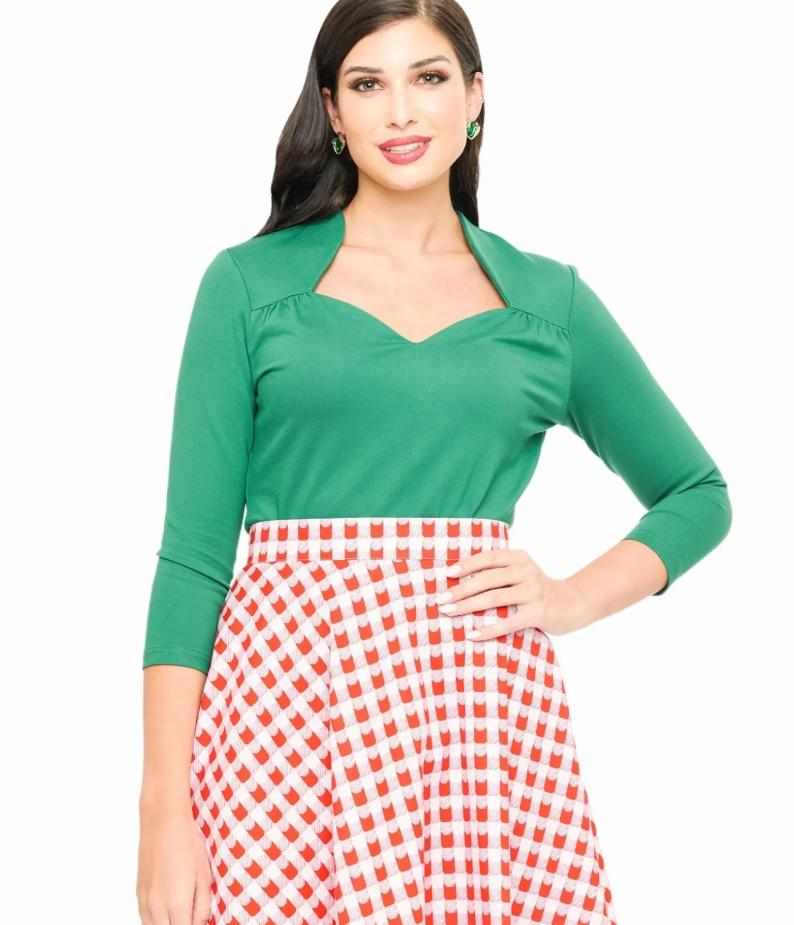 Unique Vintage Work Wear>Voodoo Vixen 1950s Green Jersery Knit Top