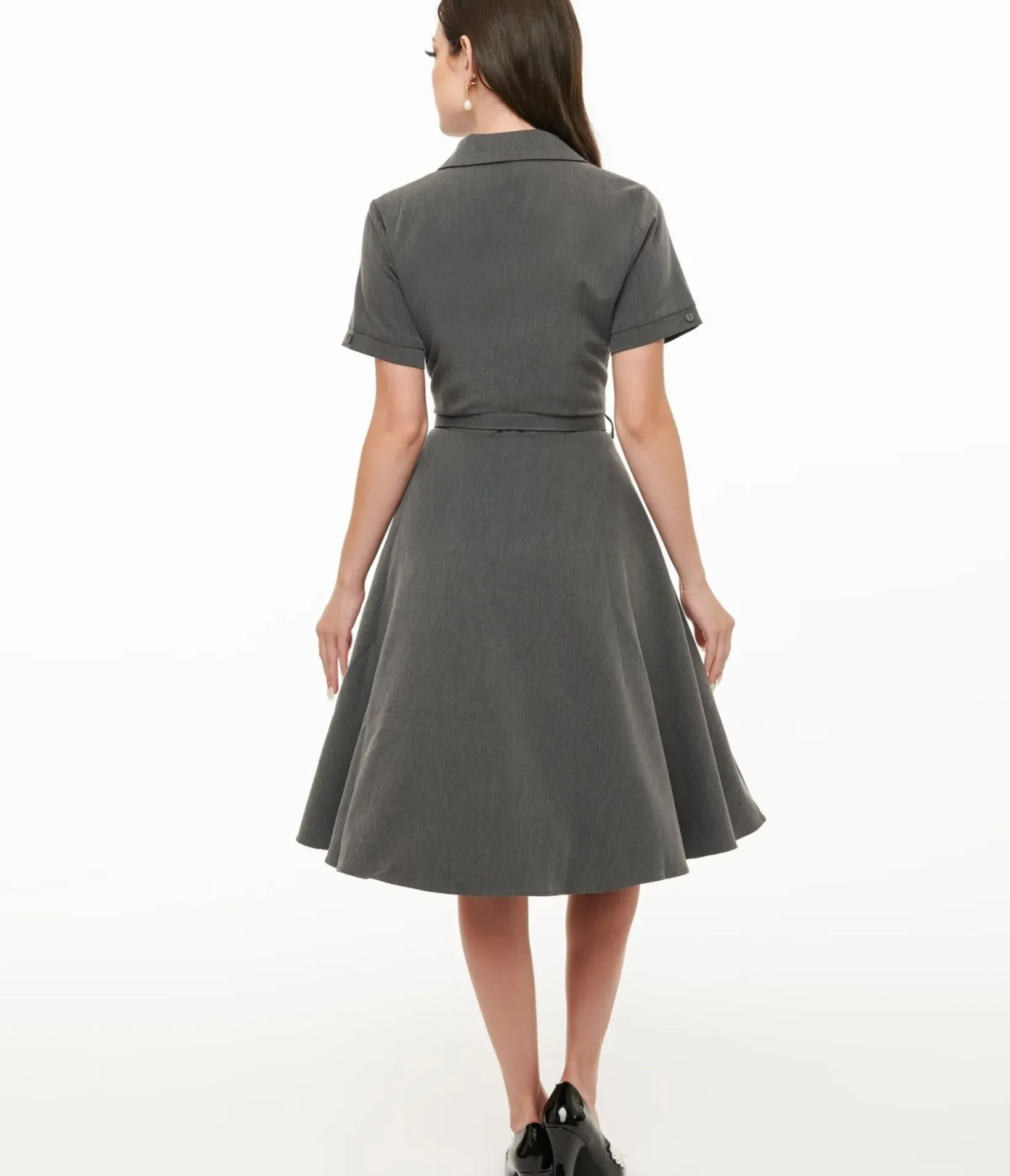 Unique Vintage Fit & Flare|Everyday Dresses>Voodoo Vixen 1950s Grey Bow Fit & Flare Dress