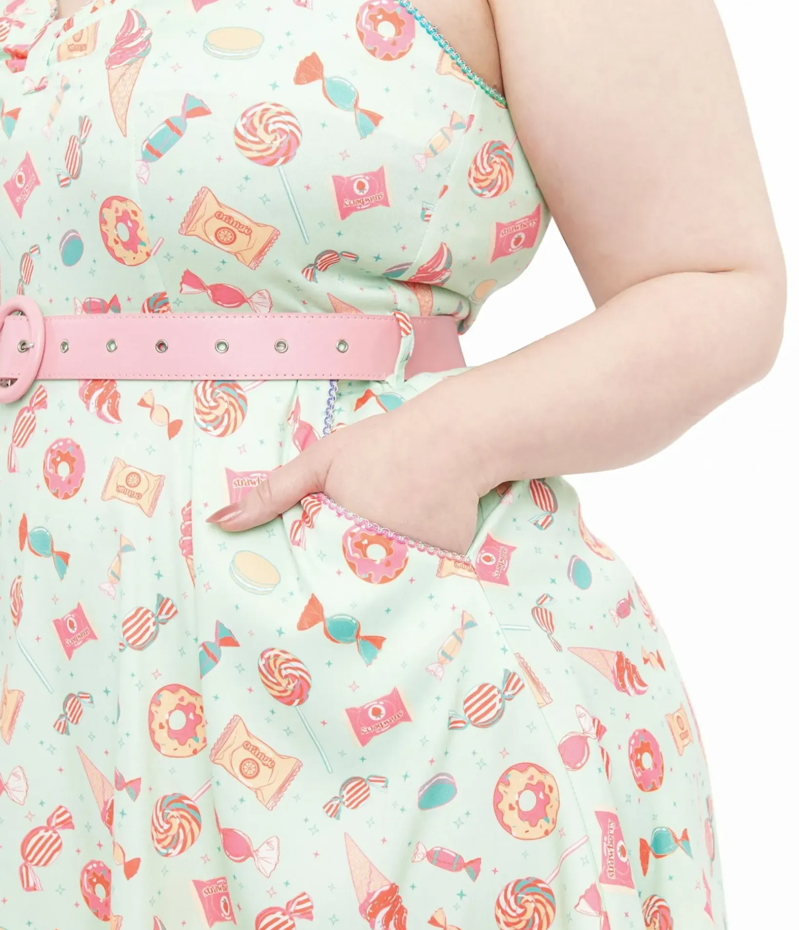 Unique Vintage Fit & Flare|Pocket Dresses>Voodoo Vixen 1950s Mint Green Sweet Tooth Print Fit & Flare Dress
