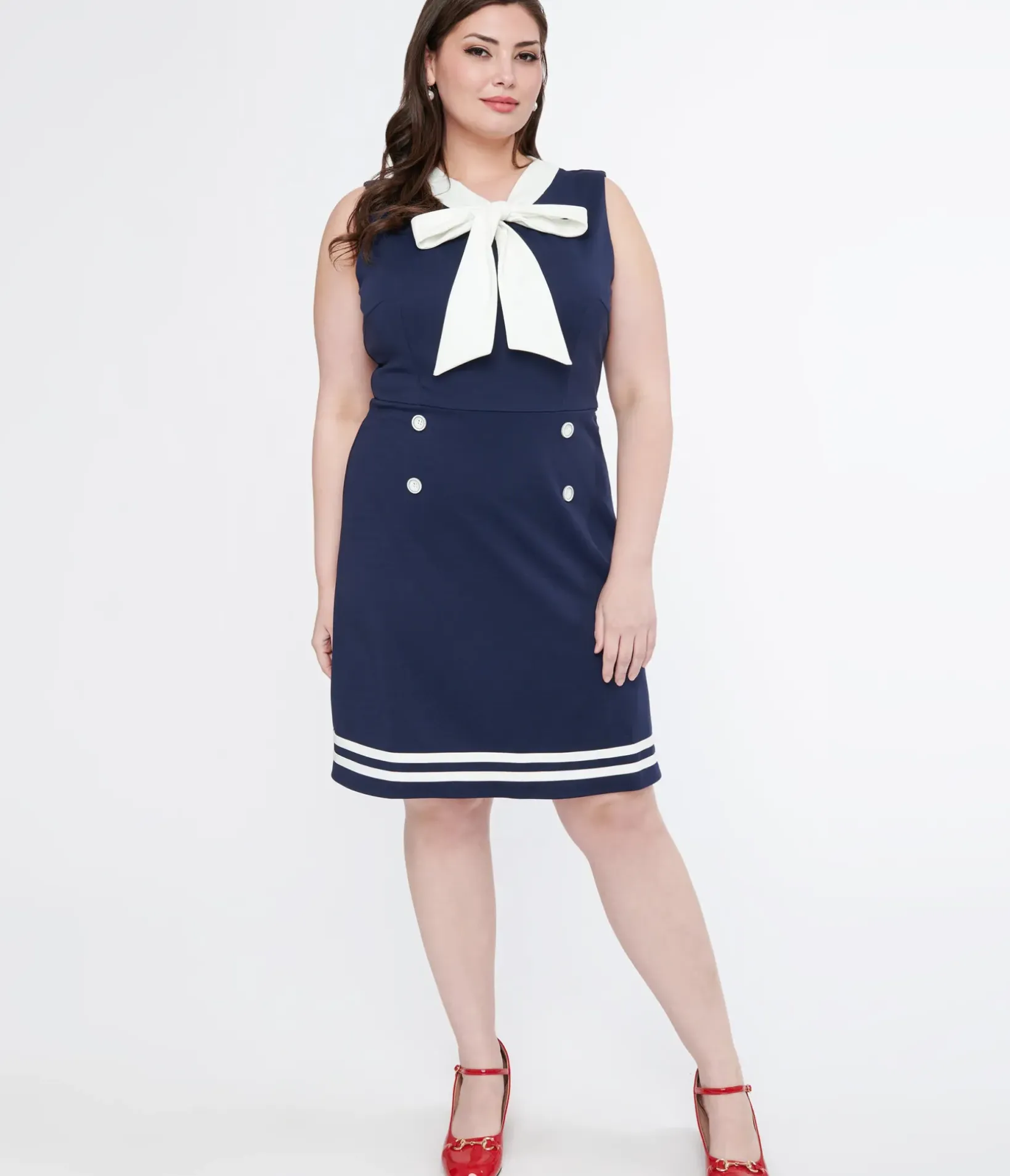 Unique Vintage Everyday Dresses|Summer Vacation>Voodoo Vixen 1950s Navy & White Nautical Bow Dress
