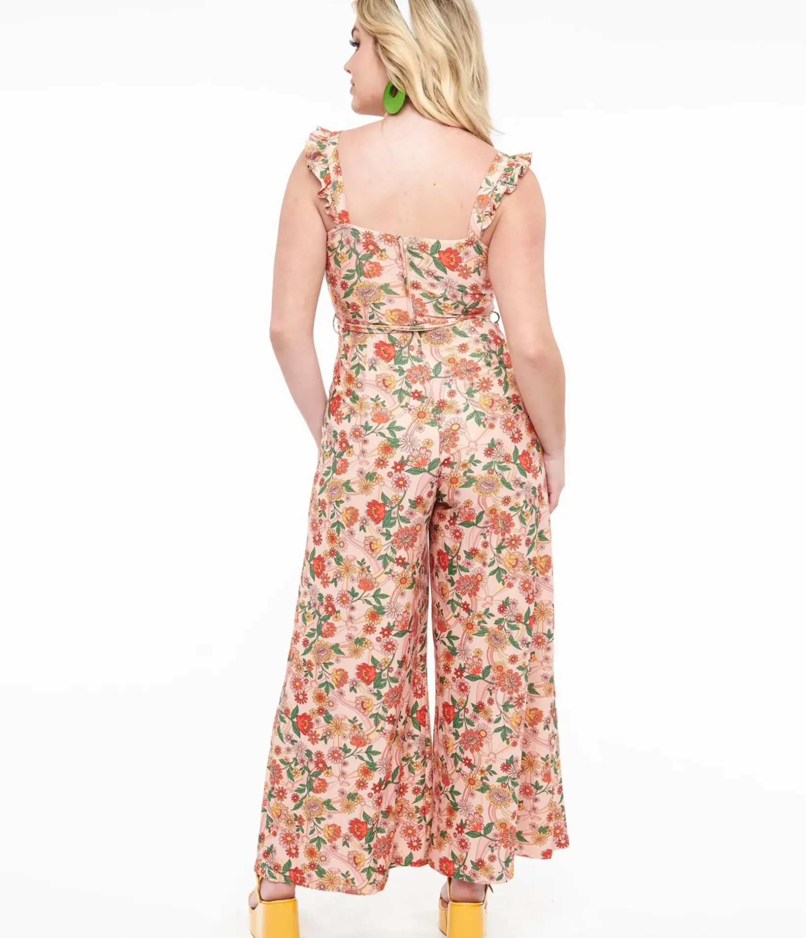 Unique Vintage Rompers & Jumpsuits|Rompers & Jumpsuits>Voodoo Vixen 1970s Pink Rainbow Floral Print Jumpsuit