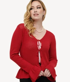 Unique Vintage Sweaters & Cardigans|Sweaters & Cardigans>Voodoo Vixen 1970s Red Diamond Knit Cardigan