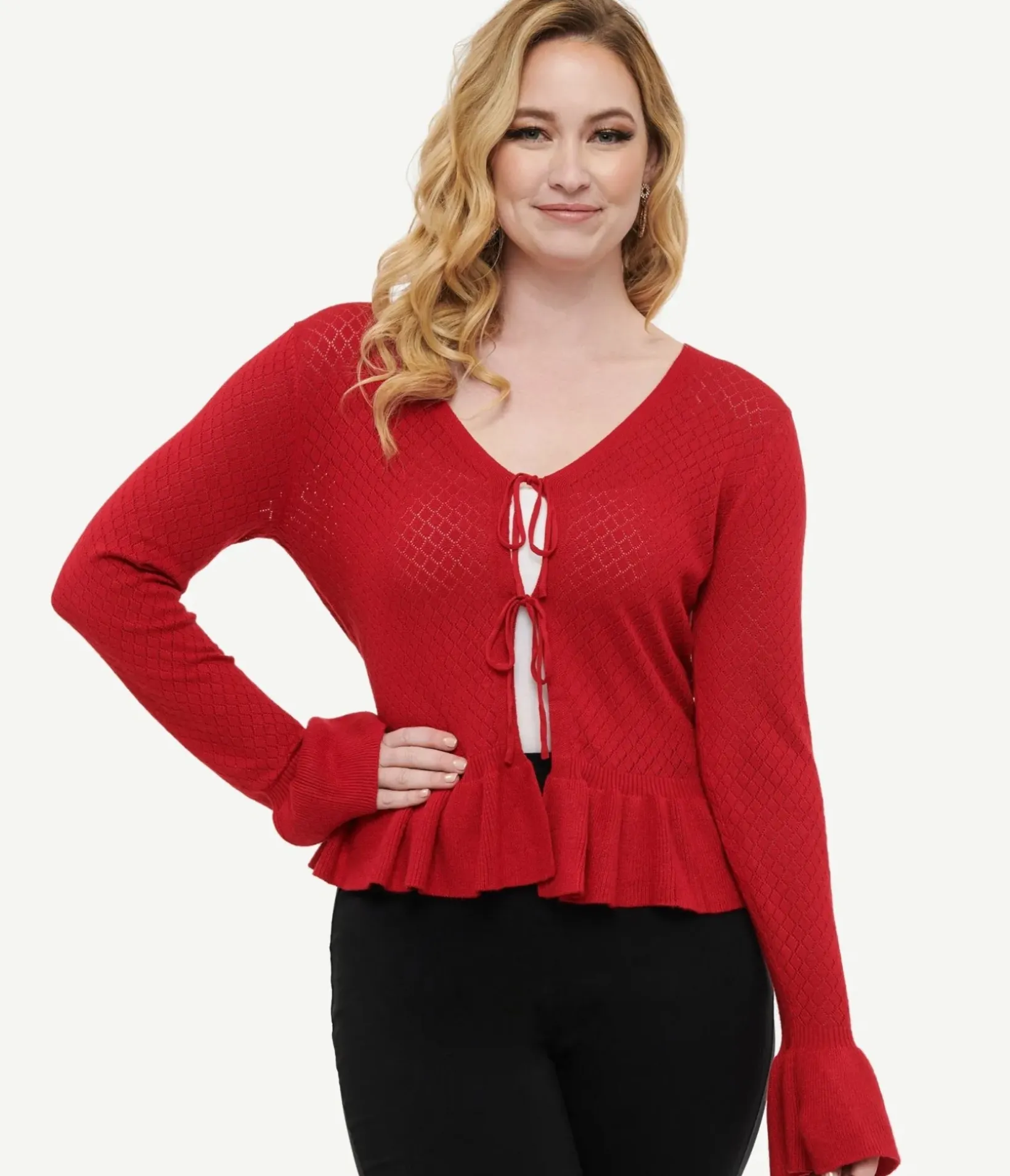 Unique Vintage Sweaters & Cardigans|Sweaters & Cardigans>Voodoo Vixen 1970s Red Diamond Knit Cardigan