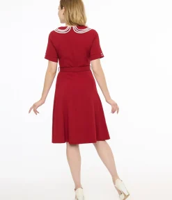 Unique Vintage Fit & Flare|Everyday Dresses>Voodoo Vixen 1950s Red Layered Collar Fit & Flare Dress
