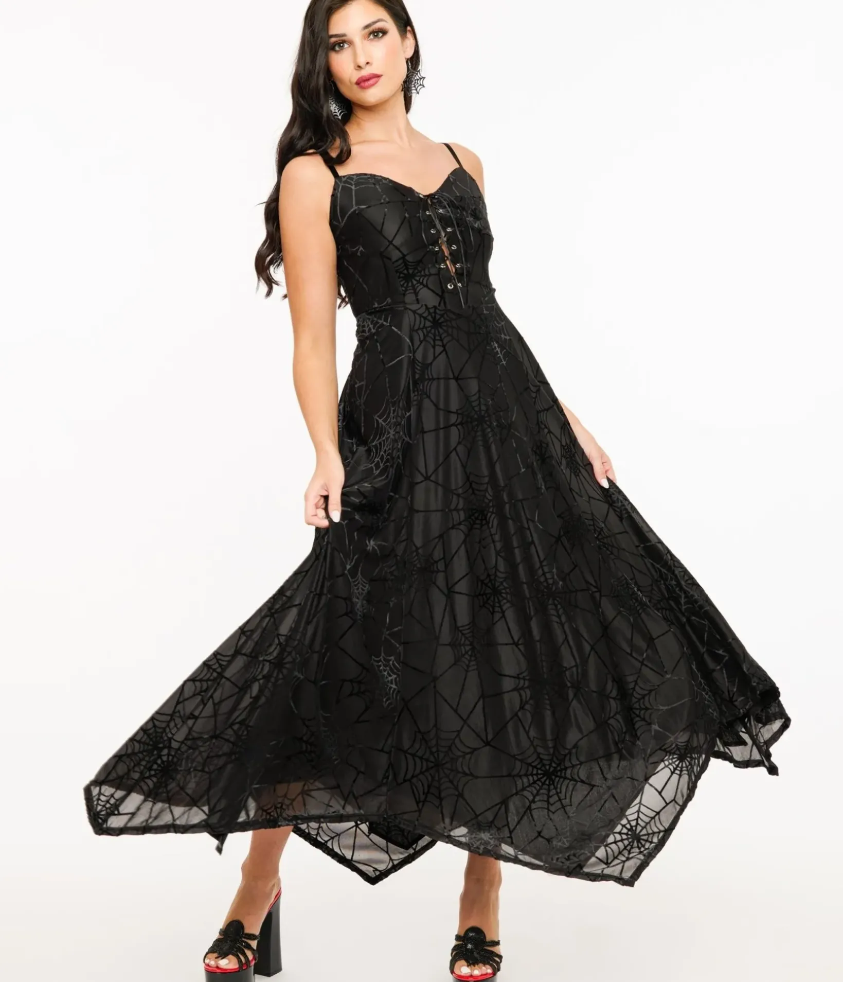 Unique Vintage Maxi|Midi & Maxi>Wax Poetic Black Spiderweb Willow Maxi Dress & Bolero Set