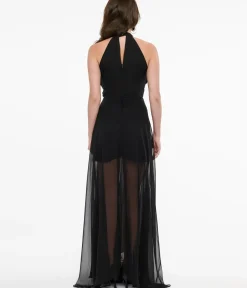 Unique Vintage Maxi|Midi & Maxi>Weasel Wear Black Ruched Harness Meggy Gown