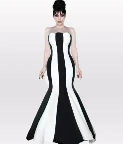 Unique Vintage Maxi|Midi & Maxi>Weasel Wear Black & White Striped Sandworm Gown