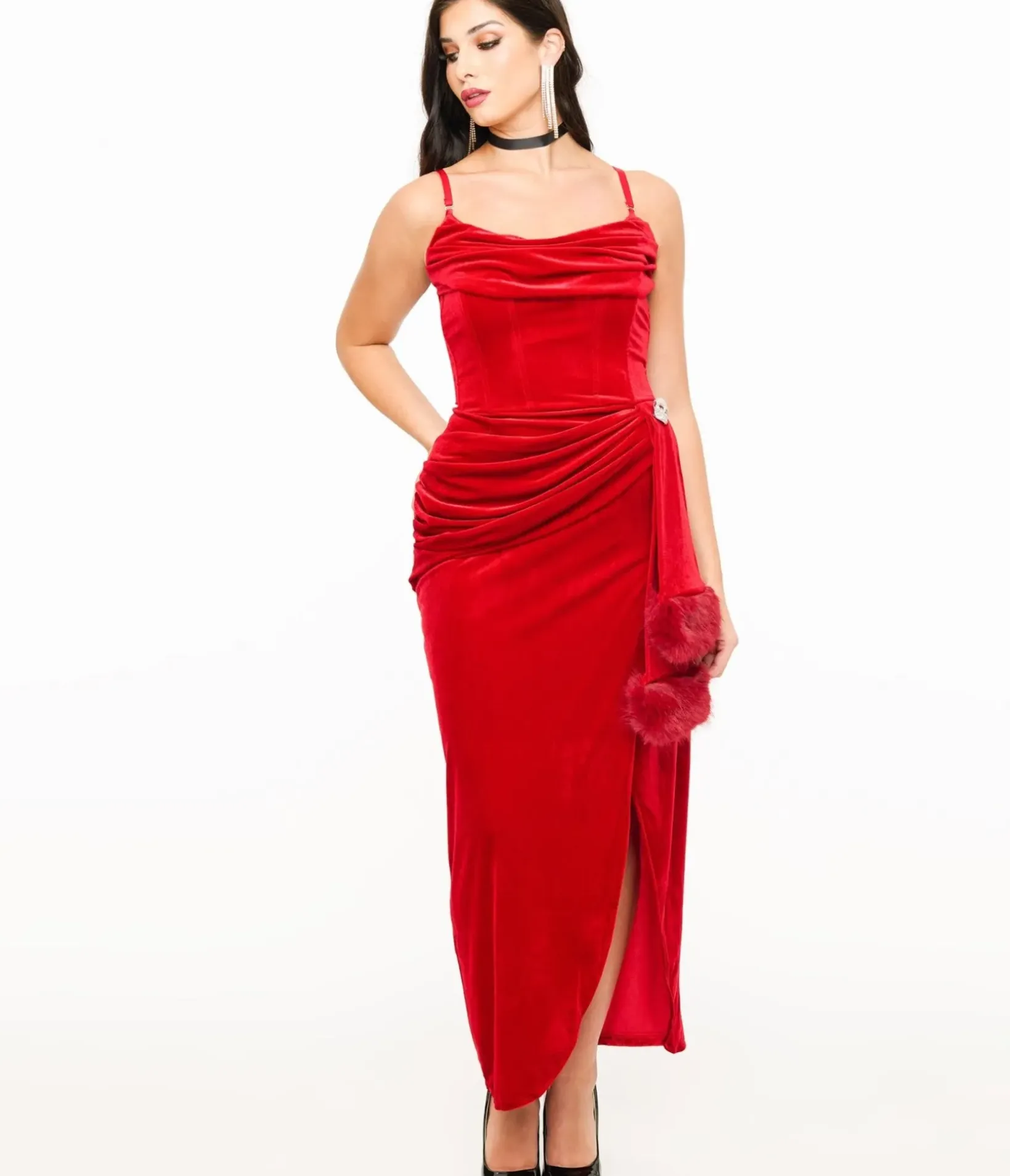 Unique Vintage Pencil|Pencil>Weasel Wear Red Velvet Phantom Swag Gown