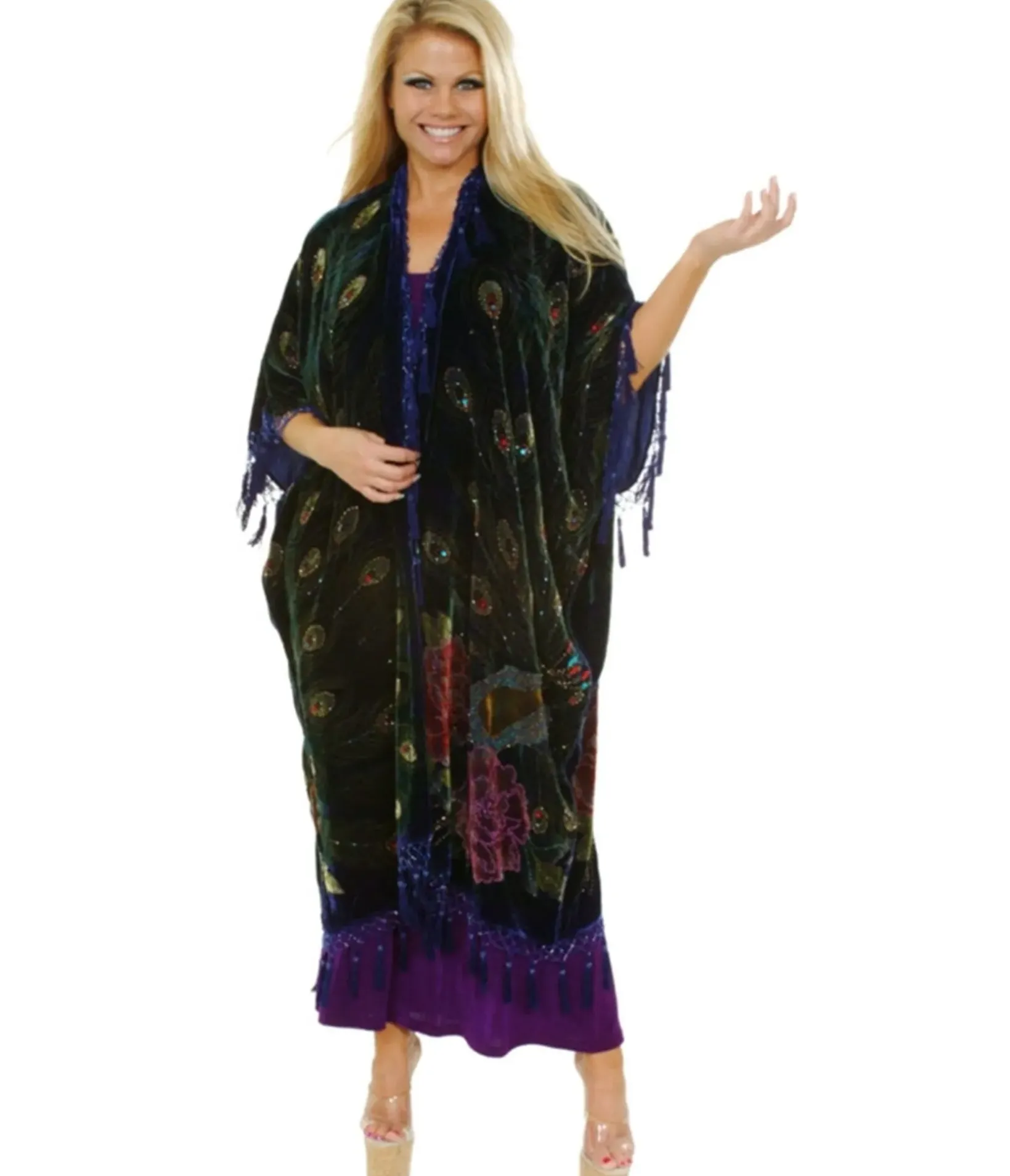 Unique Vintage Maxi|Caftans>Western Fashion Black Peacock Caftan
