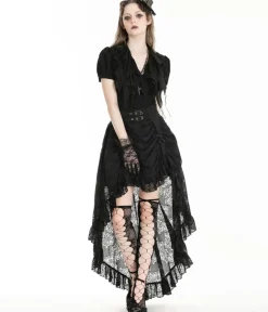 Unique Vintage Skirts>Western Fashion Gothic Princess Black Lace Hi Low Skirt