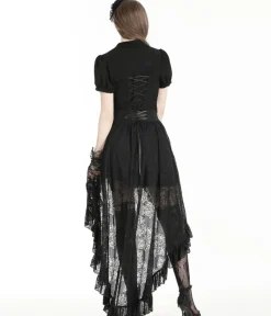 Unique Vintage Skirts>Western Fashion Gothic Princess Black Lace Hi Low Skirt