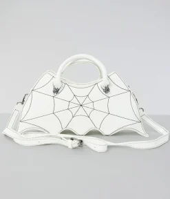 Unique Vintage Halloween|Novelty Bags>White Bat Webbed Handbag