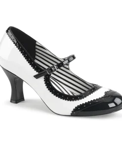 Unique Vintage Heels|Flapper Shoes>White & Black Spectator Mary Jane Kitten Heel Pumps
