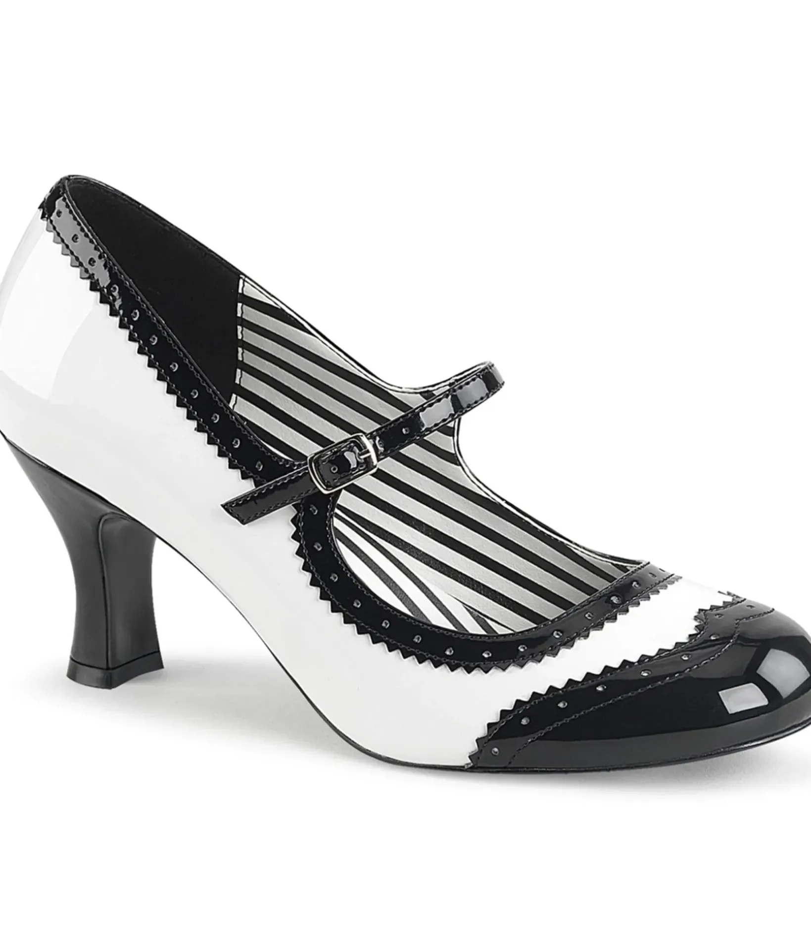Unique Vintage Heels|Flapper Shoes>White & Black Spectator Mary Jane Kitten Heel Pumps