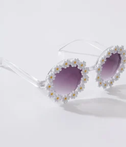 Unique Vintage Summer Vacation|Sunglasses>White Daisy Round Sunglasses