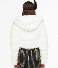 Unique Vintage Coats & Jackets>White Faux Fur Puffer Crop Jacket