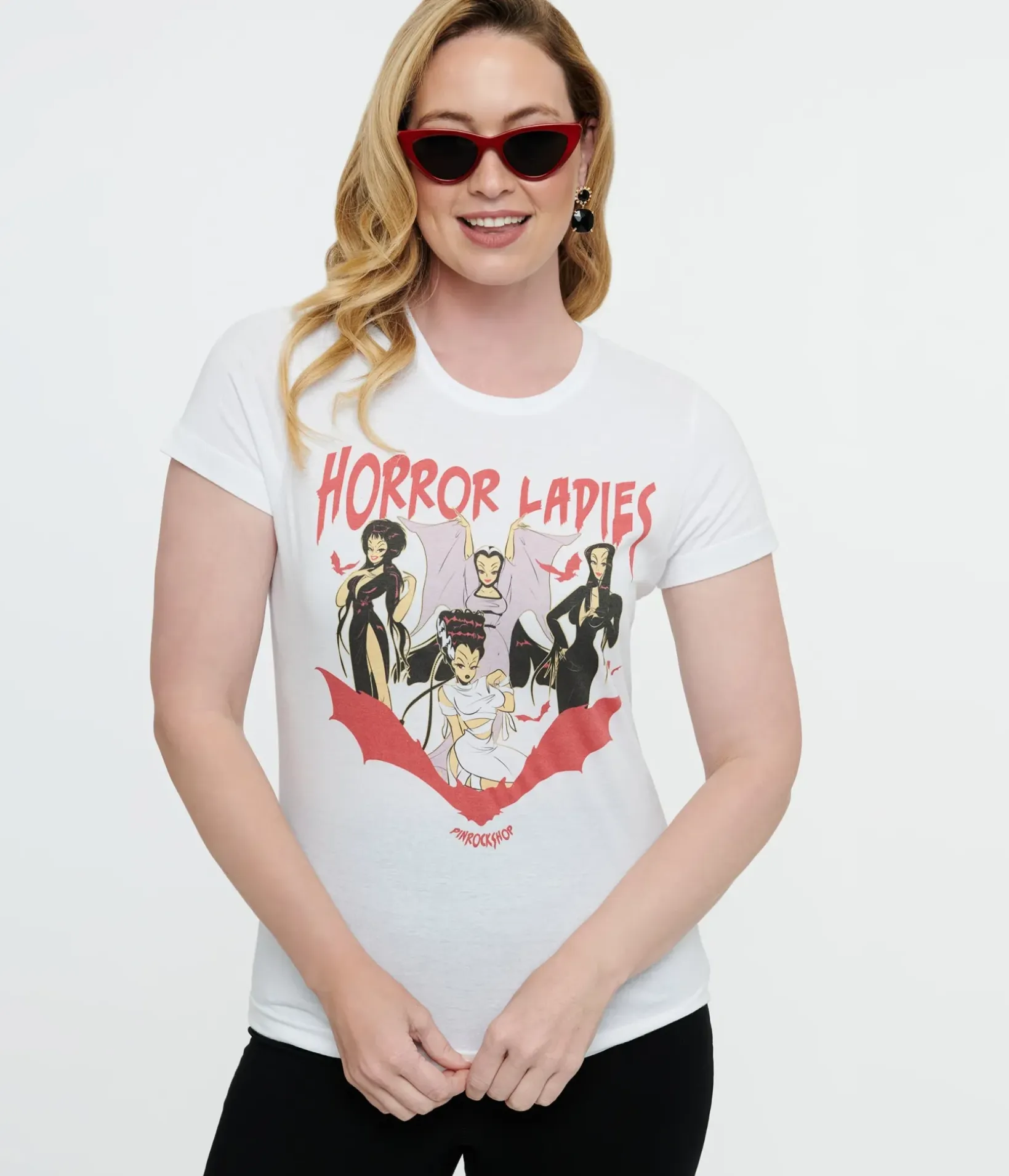 Unique Vintage Graphic Tees|Graphic Tees>White Horror Ladies Fitted Graphic Tee