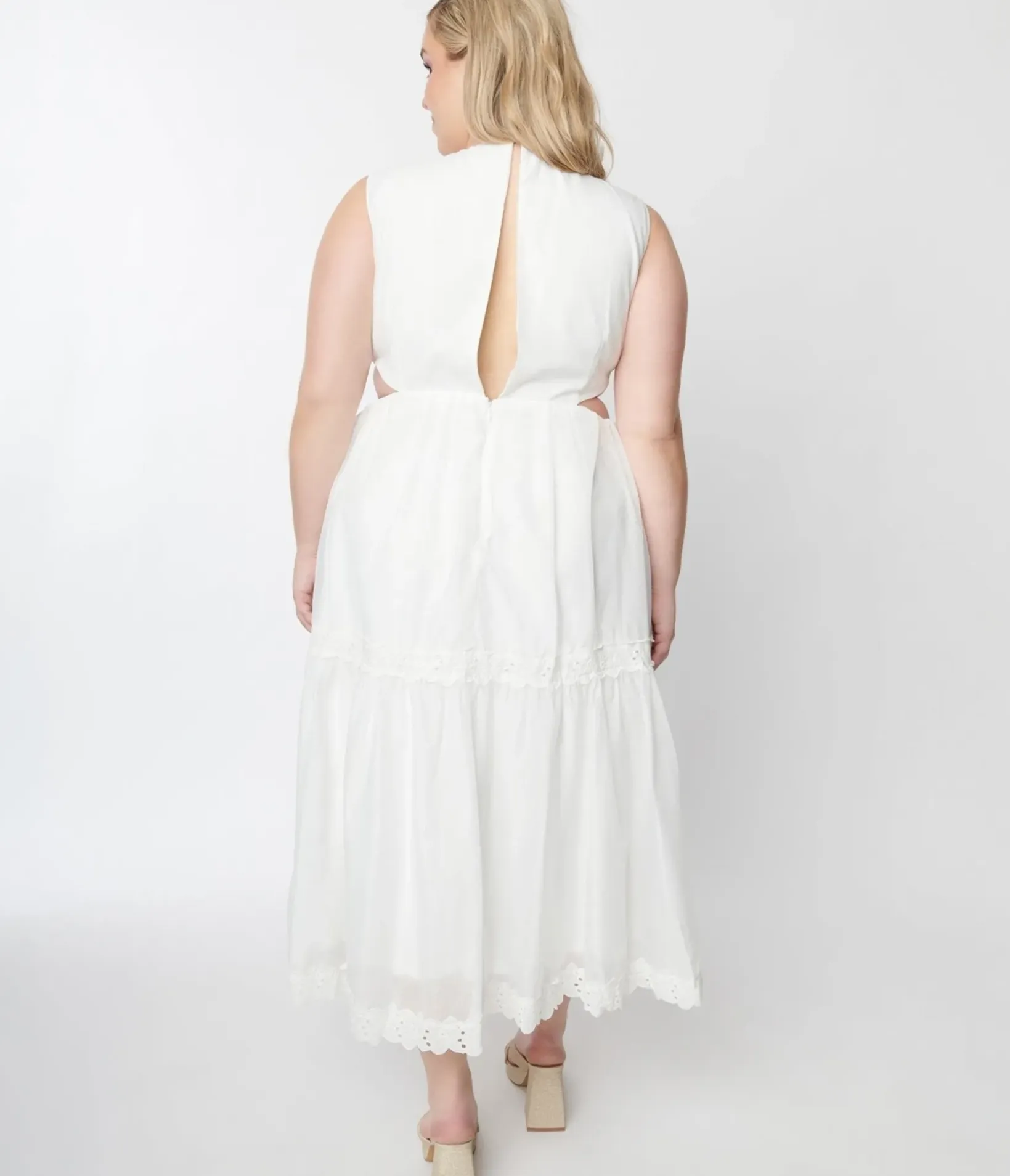Unique Vintage Midi|Everyday Dresses>White Lace Front Midi Dress