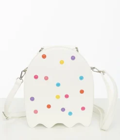 Unique Vintage Novelty Bags>White Leatherette Circus Cookie Ghost Crossbody Bag