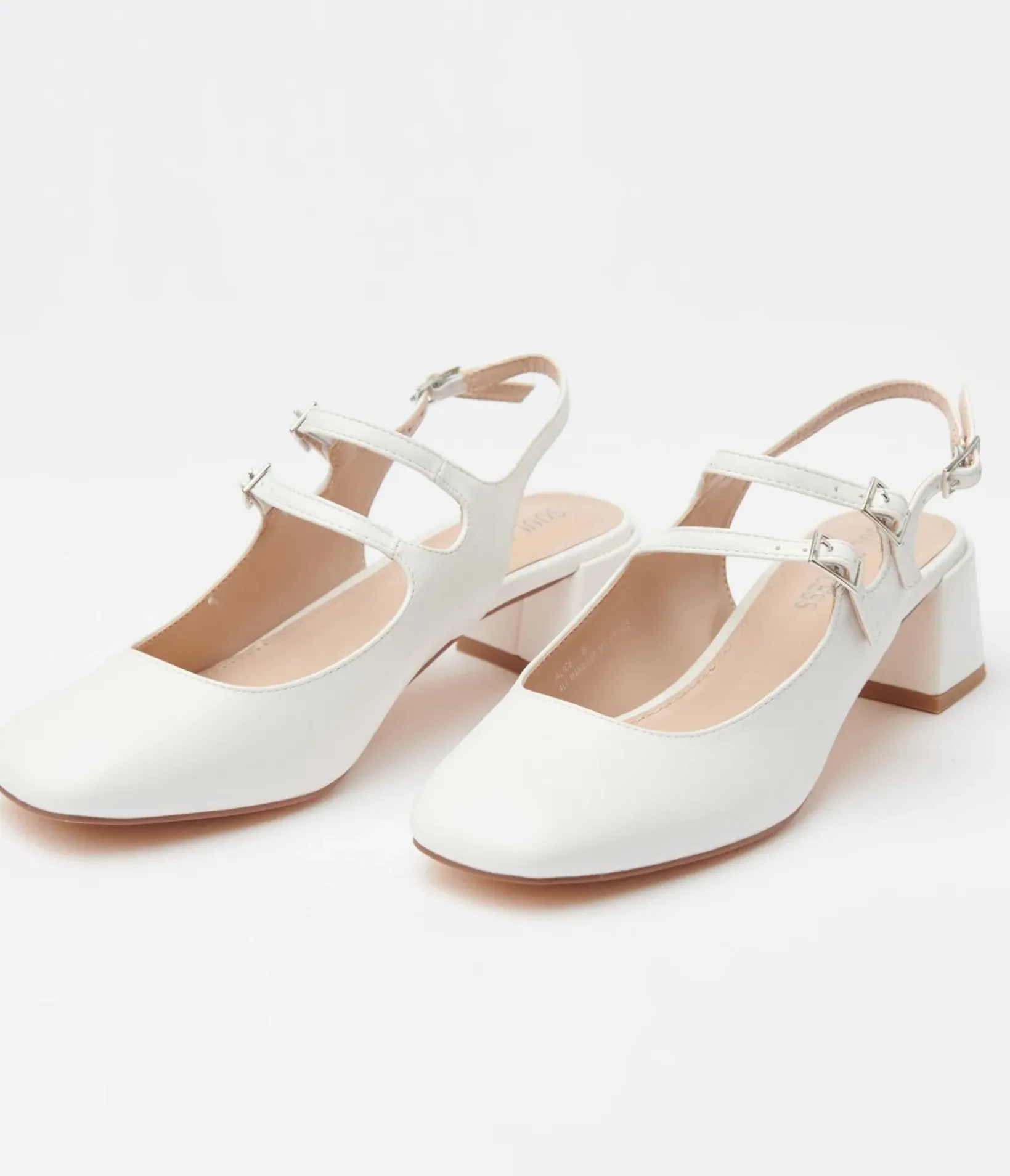Unique Vintage Heels>White Leatherette Double Strap Mary Jane Slingback Heels