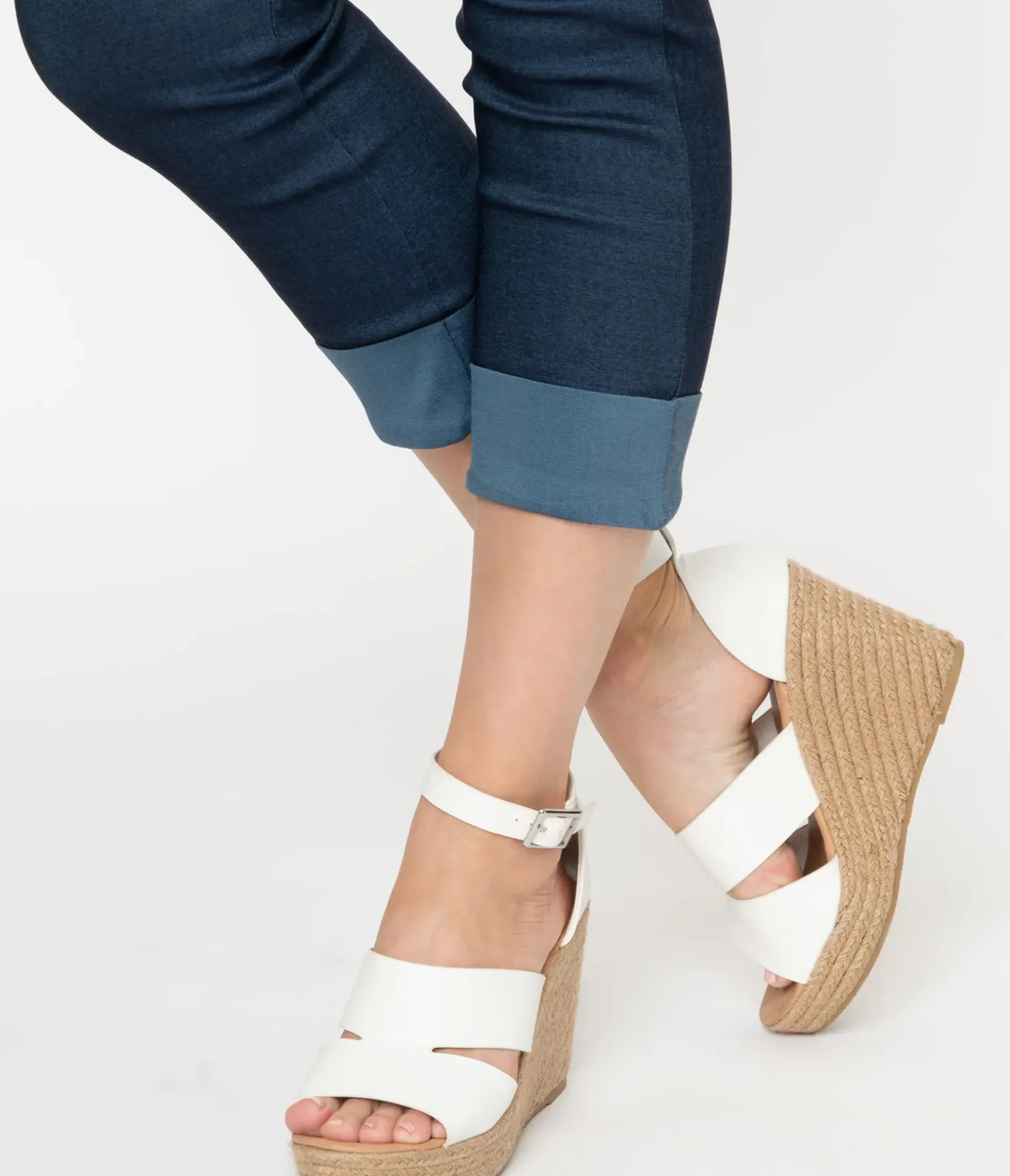 Unique Vintage Heels|Wedges>White Leatherette Espadrille Wedge Sandals