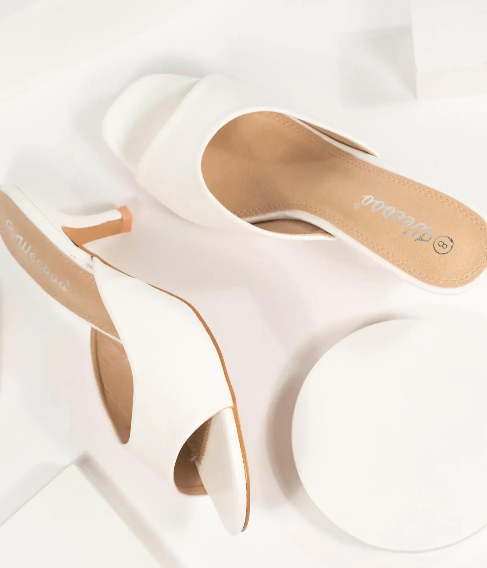 Unique Vintage Heels|Sandals>White Leatherette Peep Toe Kitten Heels