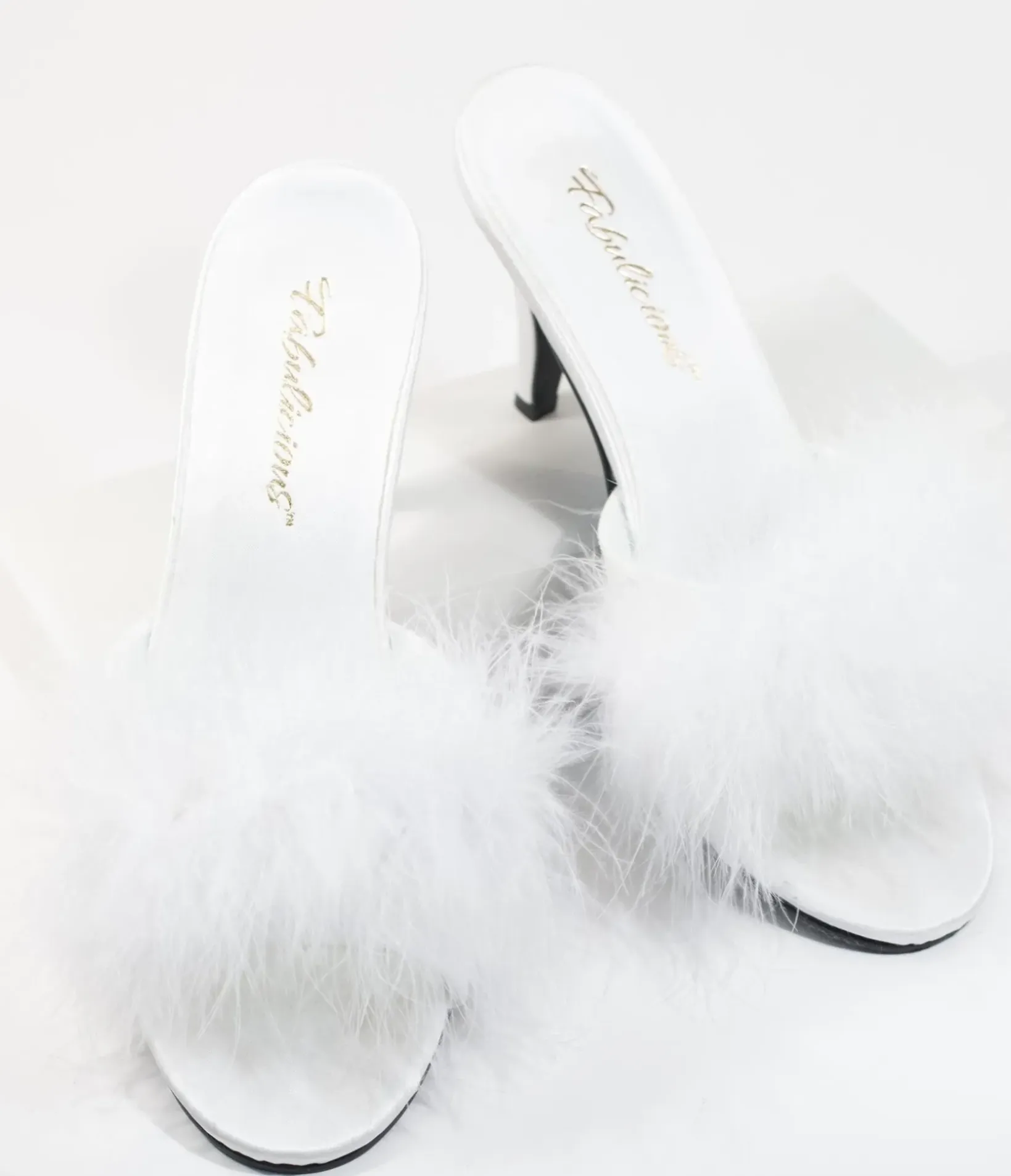 Unique Vintage Special Occasion|Heels>White Marabou Feather Peep Toe Slipper Heel