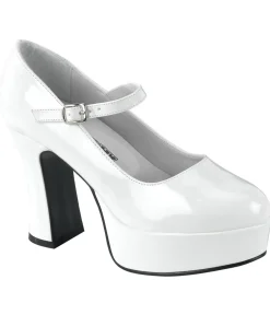 Unique Vintage Special Occasion|Prom Shoes>White Patent Heel Mary Jane Pumps
