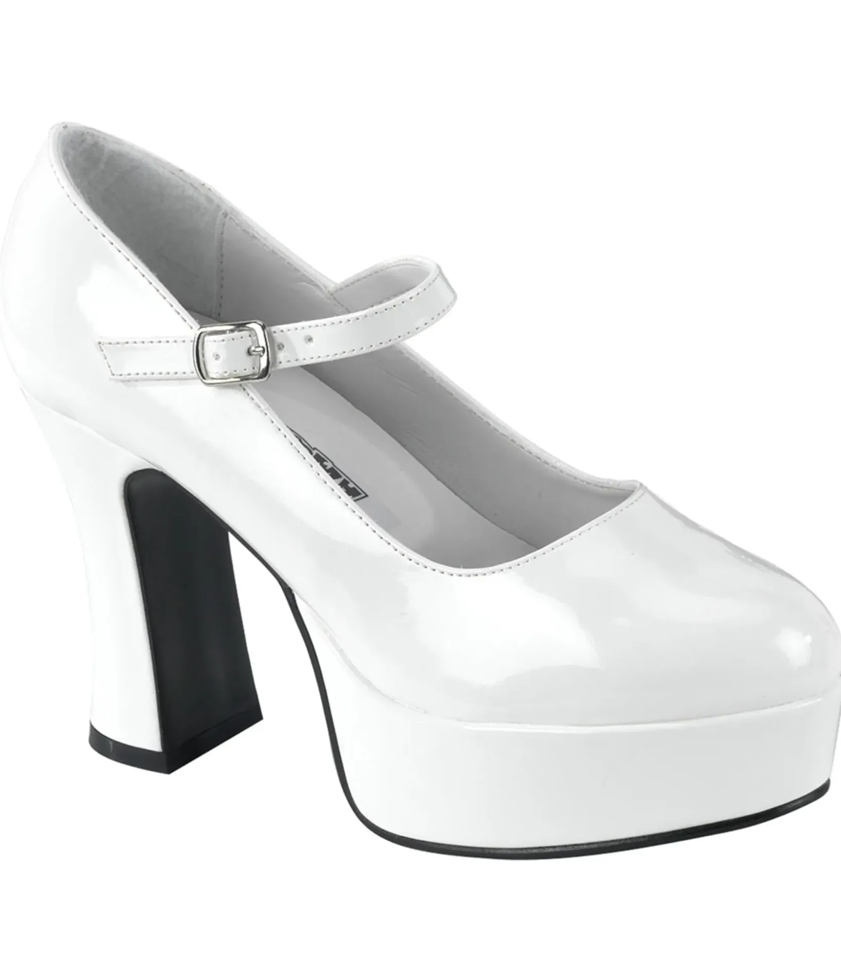 Unique Vintage Special Occasion|Prom Shoes>White Patent Heel Mary Jane Pumps