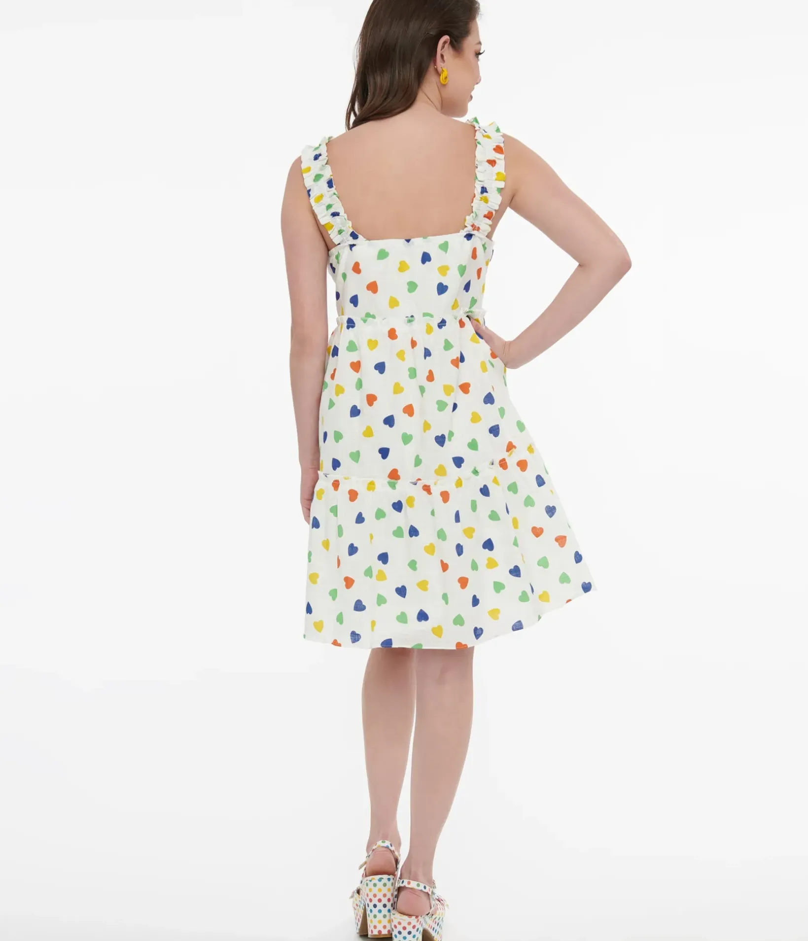 Unique Vintage Pocket Dresses|Everyday Dresses>White & Rainbow Heart Cotton Shift Dress