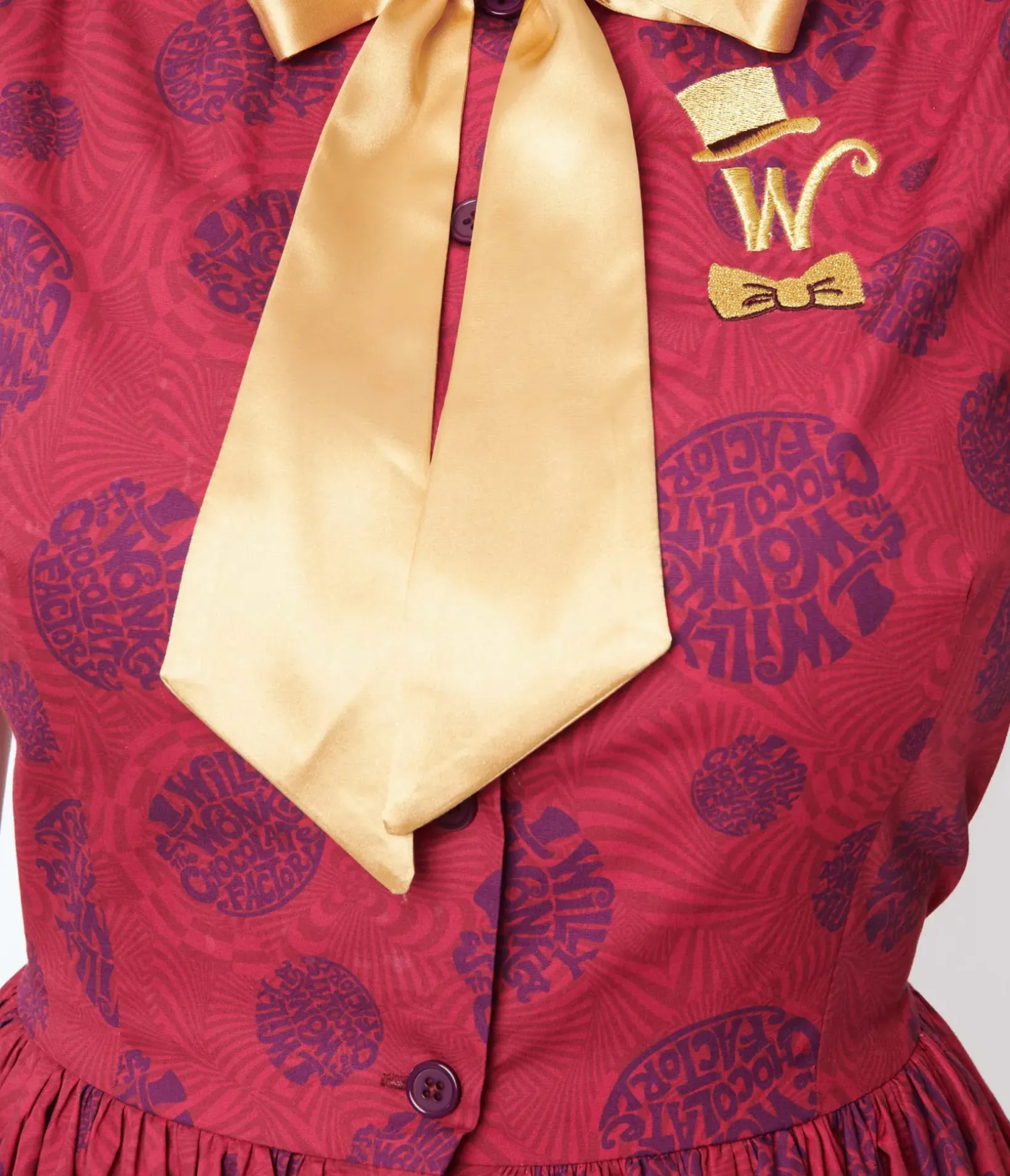 Unique Vintage Swing|Pocket Dresses>Willy Wonka x Berry Swirls & Gold Bow Swing Dress