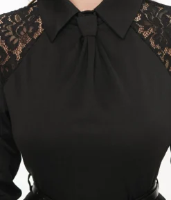 Unique Vintage Fit & Flare|Pocket Dresses>Witchwood Bags Black Lace Shelley Fit & Flare Dress