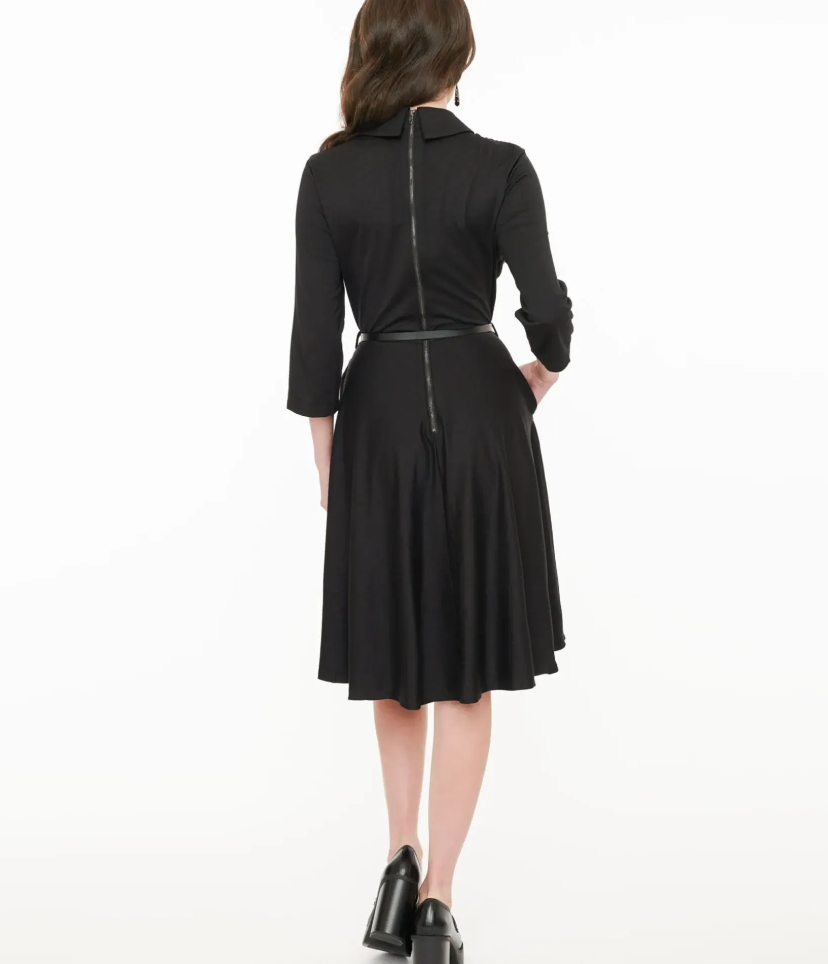 Unique Vintage Fit & Flare|Pocket Dresses>Witchwood Bags Black Lace Shelley Fit & Flare Dress