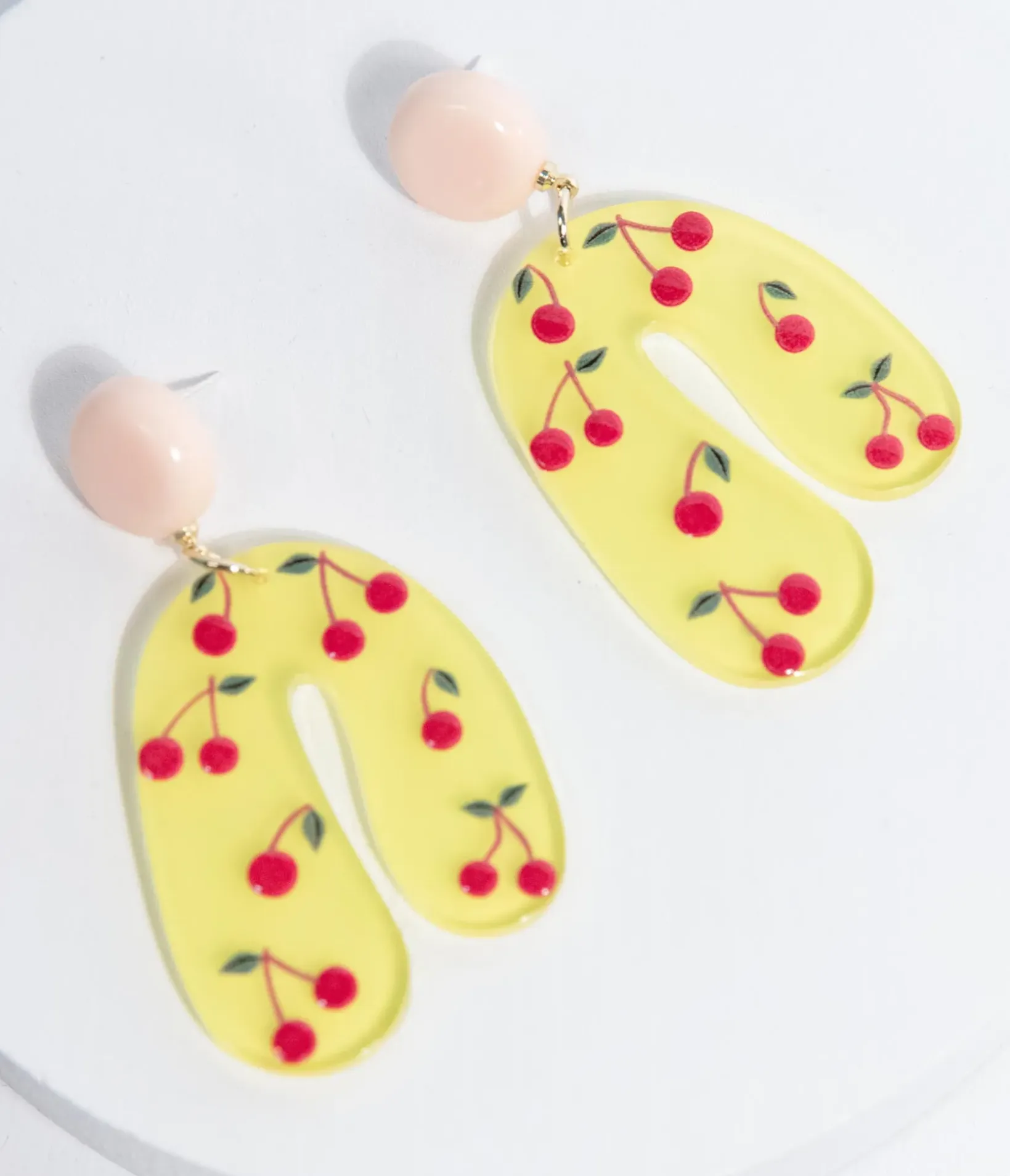 Unique Vintage Earrings>Yellow & Cherry Drop Earrings