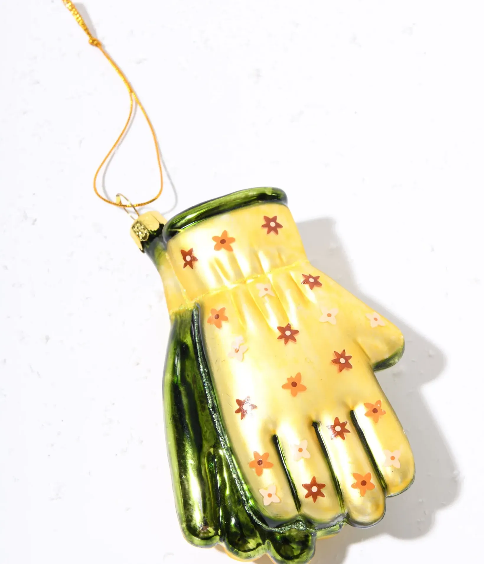 Unique Vintage Gifts For The Home|Gift Under $20>Yellow & Green Gardening Gloves Glass Ornament