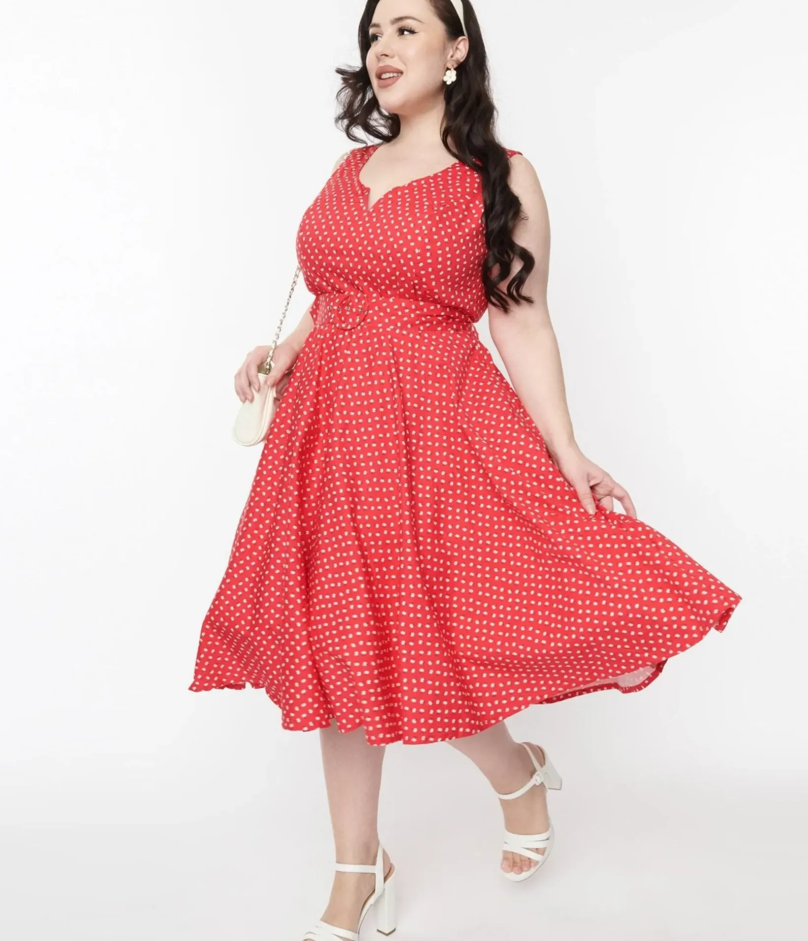 Unique Vintage Pocket Dresses|Everyday Dresses>Yellow & White Floral Surplice Swing Dress
