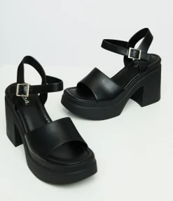 Unique Vintage Heels|Sandals>Y2K Black Leatherette Chunky Platform Heels
